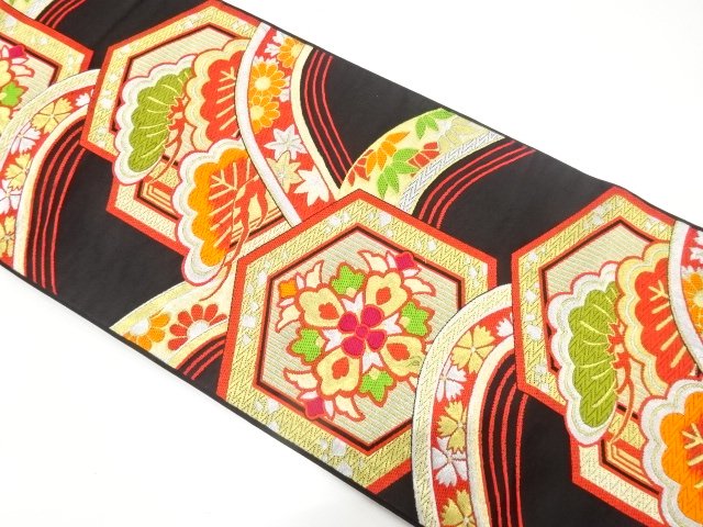 JAPANESE KIMONO / ANTIQUE FUKURO OBI / WOVEN KASAMATSU / FLORAL / PLAN